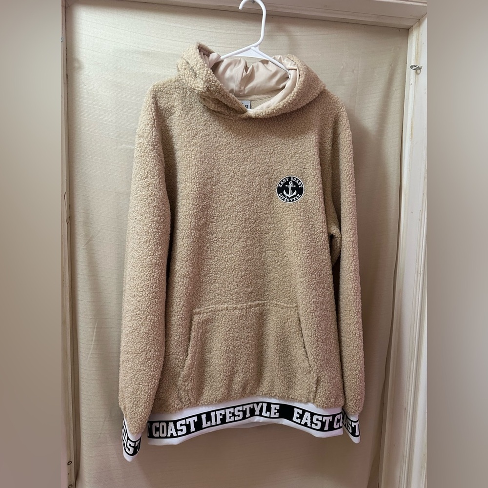 East Coast Lifestyle Men's Hooded Teddy Pullover - Beige